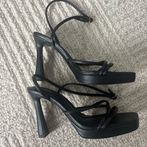 Zara Black Leather Strappy Heels | Size: 37 (6.5)